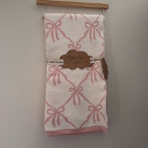 Baby Blanket Pink Bow Nursery Decor Cotton Knit Made in India NEW